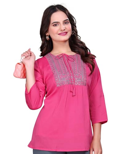 Image of SHANTVAN GALLERY Women's Tunics - Stylish & Comfortable Kurti for Woman with 3 /4 Designer Sleeves | Elegant Indian Short Tunic Top for Ladies | Casual, Festive