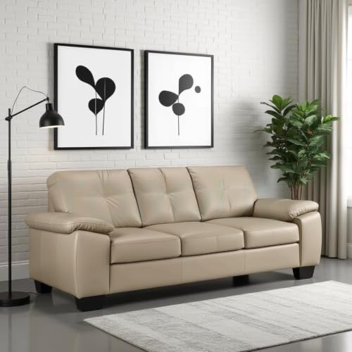 Image of Torque Antos Leatherette 3 Seater Sofa Set for Living Room-Beige | Modular Sofa Couches | Premium Leatherette 3 Person Sofa Couch for Office New Home