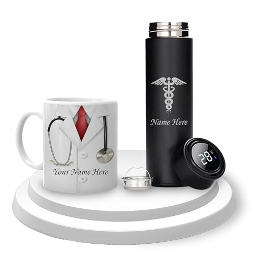 Image of SAVRI Personalized Doctor Drinkware Gift Set | Custom Bottle with Doctor Logo & Coffee Mug | Customized Gift for Doctors, Nurses, Medical Students | Graduation, Convocation, Appreciation