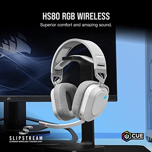 Image of Corsair HS80 RGB Wireless Premium Gaming Headset with Dolby Atmos Audio (Low-Latency, Omni-Directional Microphone, 60ft Range, Up to 20 Hours Battery Life, PS5 /PS4 Wireless Compatibility) White