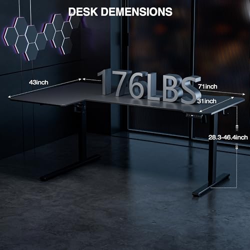 Acrolix 71 Inch L Shaped Standing Desk Adjustable Height,Gaming Electric Corner Standing Desk, Sit Stand Computer Table with Reversiable Splice Board, Black Carbon - Image 4