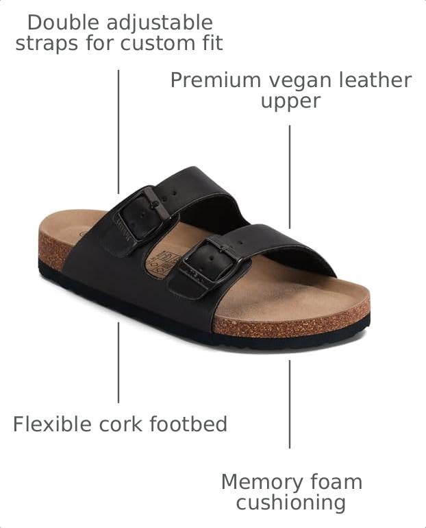 Image of Litfun Unisex Cork Footbed Sandals Summer Slip On Slides for Women Men