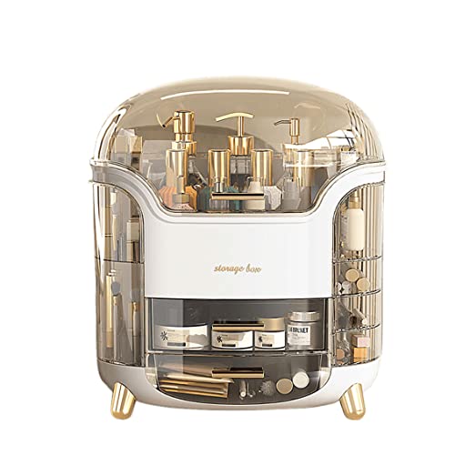 メイクボックス コスメボックス 大容量 持ち運び 化粧品収納ボックス 透明アクリル メイク コスメ収納 整理簡単 回転 多機能 引き出し小物入れ おしゃれ 防塵 防水 安定 ホワイト 30*20*34cm