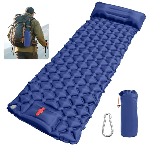TPVUPC Isomatte Selbstaufblasend, Campingmatte Luftmatratze mit Fußpresse, Schlafmatte Isomatte Camping, Aufblasbare Isomatte Ultraleicht Luftmatratze für Wandern Outdoor 68 * 196CM, Blau