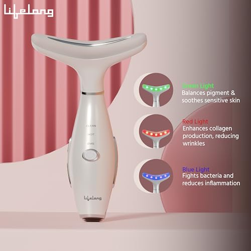Image of Lifelong 3-in-1 Beauty Massager for Face and Neck, Based on Triple Action LED, Wrinkle Reduction, Neck & Face Lifting Device | Red Light Therapy with Vibration Technology for Skin Care,Improve,Firm,Tightening