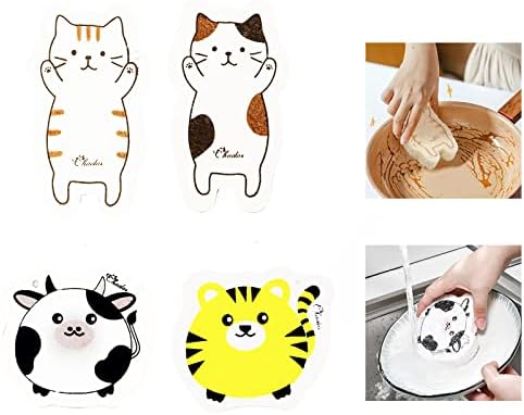 GreenTaya Dishwashing Sponge - Scrub Sponge - Multifunctional Cartoon Cleaning Sponge,4 Pack Wood Pulp Sponge Dishwashing, White