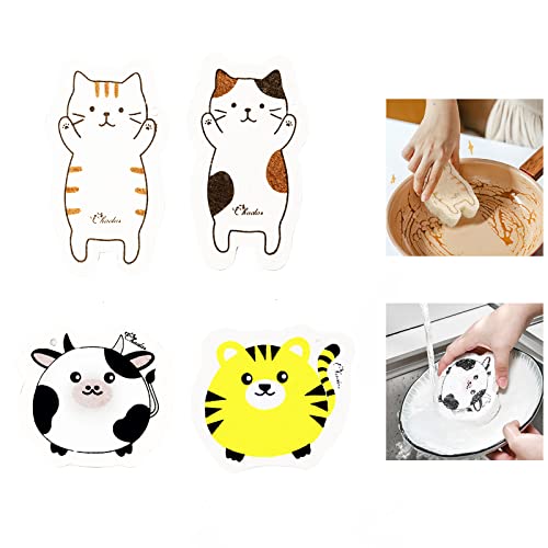 Greentaya Dishwashing Sponge - Scrub Sponge - Multifunctional Cartoon Cleaning Sponge,4 Pack Wood Pulp Sponge Dishwashing, White #TOP16