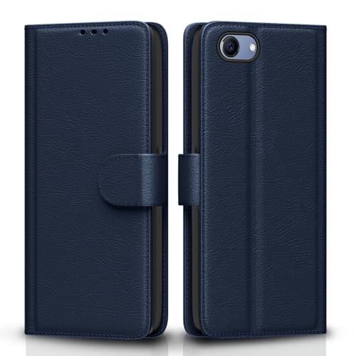 Image of Pikkme Realme 1 Flip Case Leather Finish | Inside TPU with Card Pockets | Wallet Stand and Shock Proof | Magnetic Closing | Complete Protection Flip Cover for Realme 1 (Blue)