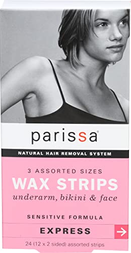 Parissa Wax Strips Assorted Sizes, Hair Removal Waxing Kit Sensitive Skin Formula, 8ml Azulene Aftercare Oil SA 24 Count (Pack of 1)