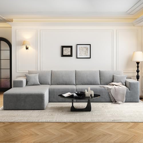Image of 135.4 inch Cloud Modular Sectional Sofa Couch with L-Shape Chaise,Modern Minimalist Upholstered Couches for Living Room Bedroom,Deep Seat Corner Couch,No Assembly Required (Grey,Left Facing Chaise)