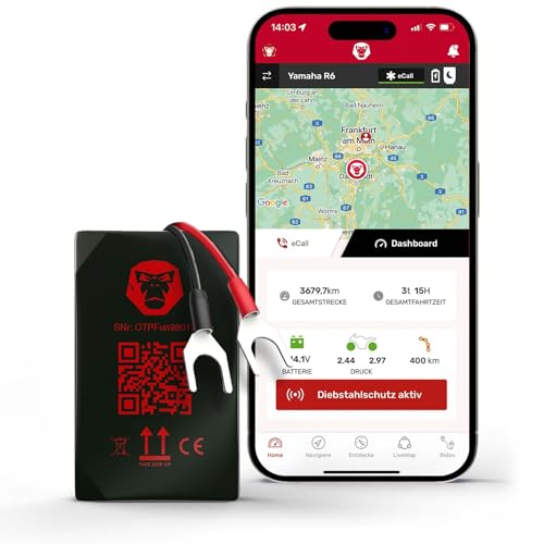 GPS Tracker Motorrad RideLink WingMan 4G | Live Tracking und Diebstahlmelder | Inklusive Motorrad Navigation, Routenplaner und Community | Robust, IP54 Wasserdicht und Staubdicht | made in Germany