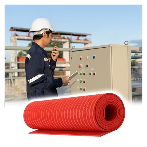 Electrical Shock Protection Rubber Mats, 6 10 15 25 35 kV High Voltage Anti Slip Insulation Floor Roll, Distribution Room Safety Matting Customizable Length(Red,7'x3/16(2.1mx5mm))
