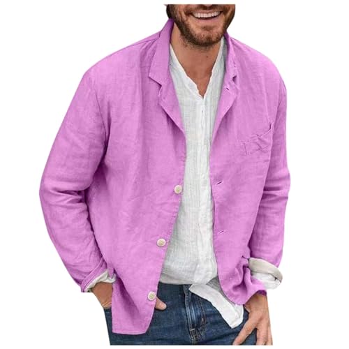 Camisa de lino para hombre, manga larga, corte regular, camisa de negocios, algodón y lino, cuello alto con botones, camisa de tiempo libre, ligera y aireada, cómoda camisa de playa, camiseta de lino