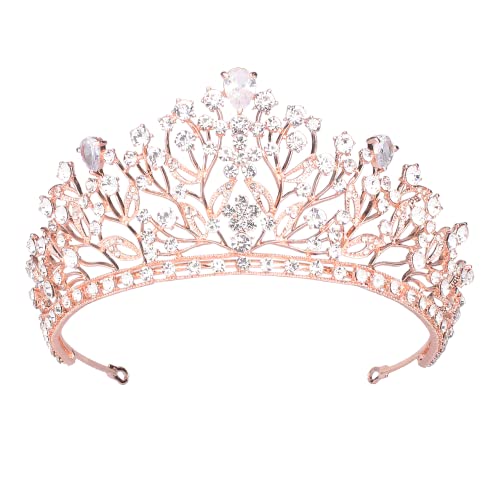 Didder Wedding Tiaras for Women, Crystal Tiara Rose Gold Princess Crown Rhinestone Tiaras for Girls Tiaras and Crowns for Women Girls for Bridal Prom Pageant Birthday Party Photography