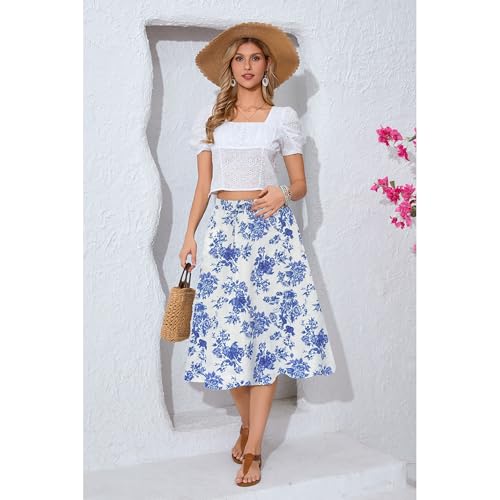 Image of Witsmile Women's Summer Pleated High Waisted Casual Flowy Skirt Pockets