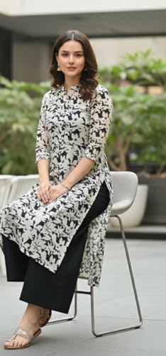 Image of CREATION & YOU Women Cotton Printed Kurta with Palazzo Set | Work /Office Wear Kurta Set for Women