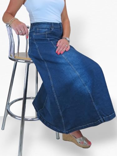 Jupe en jean maxi extensible et confortable avec sa coupe évasée