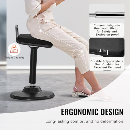 Image of VEVOR Active Chair with Handle, Height-Adjustable (24.6-34.4 inch) Wobble Chair Made of Elastic Fabric & 45 mm Foam, Ideal for Schools, Office and Home, 8 Tilt Angle, Age 12-18, Black