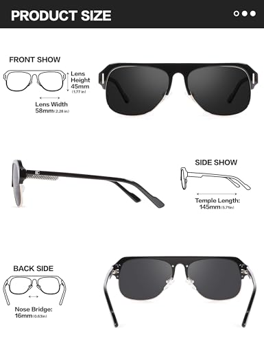 Image of BIRCEN Mens Acetate Polarized Sunglasses: Retro Square Sun Glasses UV400 Protection Anti-Glare Shades for Driving Travel