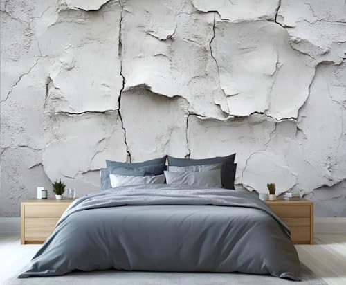 YAHLIGU Wall Wallpaper Peel and Stick, Grey Wallpaper, Neutral Wallpapers for Living Room, Cracks Wall Paper for Bedroom, 3D Murals for Home Decor