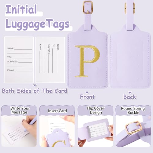 Image of Initial Letter Luggage Tags for Suitcases, Personalized Embroidered Letter Luggage Bag Suitcase Identifier Name Tag, Cute PU Leather Travel Luggage Tags, Bag Tags for Luggage Handbags(Purple P)