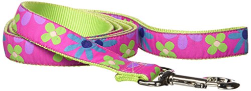 Hamilton Single Thick Dog Leash with Retro Floral Patterned Ribbon Overlay, 1" x 6', Pink Cover