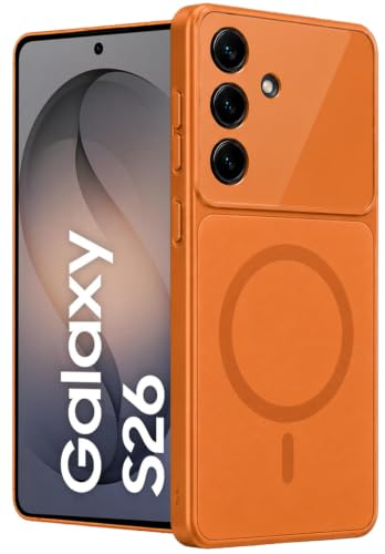 Image of SHINESTAR Luxury Matte Glass Magnetic Phone Case for Samsung Galaxy S26 5G | Wireless Charging Support | Camera Lens Protection | Shockproof Slim Protective Back Cover | Orange