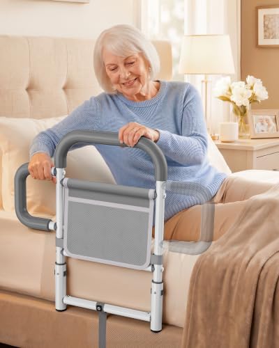 ONTHEWEI Bed Rails for Elderly Adults Safety Bed Cane with Double Non-Slip Handle & Storage Pouch Bed Assist Rails for Seniors and Post-Surgery Reduce Falls & Support Independence Fits Most Bed