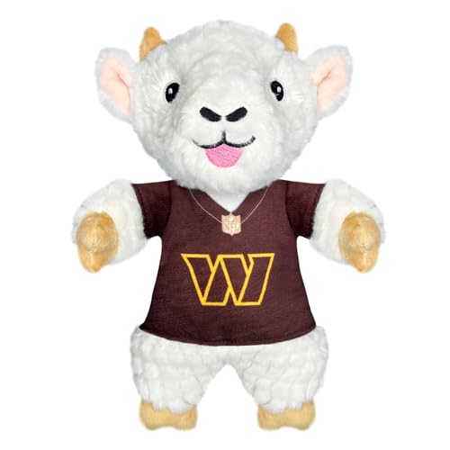 Pets First NFL Wshington Commanders Plush Goat Animal for Dogs and Cats with Squeaker, Wearing a Team Jersey! Fun & Sporty Goat Shaped Dog Chew Animal