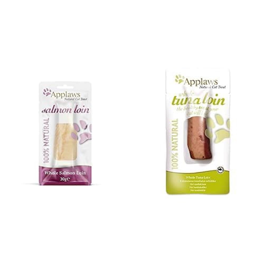 Applaws 100% Natürliche Katze Behandeln Ganze Lachs Lende 12 x 30g Beutel + Applaws natürlich Katzenleckerli, Ganzer Thunfisch Loin Katzensnack, 30g Beutel (Packung mit 12 Beuteln)