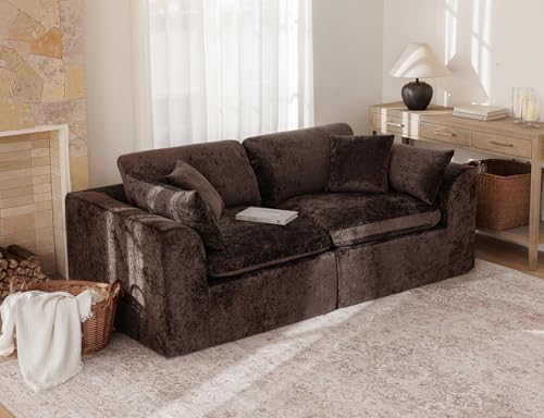 OMDZSWXQY 83" Modular Sectional Sofa – Modern Cloud Couch with Deep Chenille Seats, Loveseat Boneless Sofa, Pet-Friendly, No Assembly, Brown