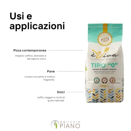 Agricola Piano - Antica 2000 | All-Purpose Flour/Plain Flour with Wheat Germ Kg 1 - Italian Type 0 from Ancient Soft Grains - 100% Natural Italian Flour with Live Wheat Germ, No Additives