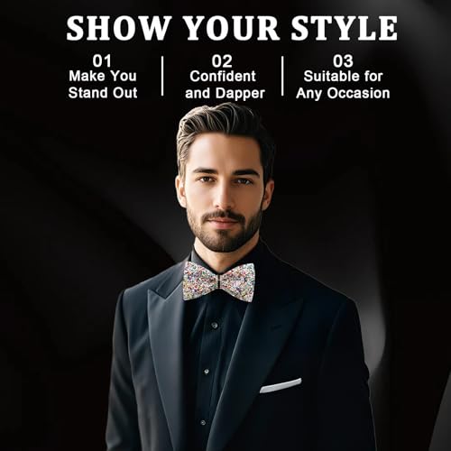 Image of Mens Rhinestone Bow Tie Pre-Tied Bow Ties for Men Adjustable Sparkle Sequin Bowtie Party Wedding