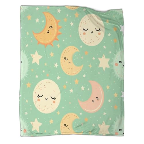 kaiyun Luna Sole Coperta Stampata in 3D Cute Cartone animato Copriletto Di Design Biancheria Da Letto in Microfibra Morbida E Calda Biancheria Da Letto Per Divano 70x80inch(180x200cm)