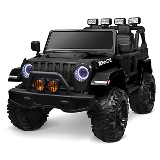 Joywhale 24V 2 Seater Kids Ride on Car Truck 4WD Battery Powered Motorized Easy-Drag Truck, with 4x45W Powerful Engine, Soft Braking, Remote Control, Suspension & Free Car Cover, 2022 New Model, Black