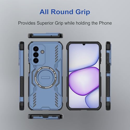 Image of amazon basics Back Case Cover for Samsung Galaxy M47 5G | Magnetic Case with Built-in Metal Ring | Supports MagSafe Charger, Wallet & Car Mount | Shockproof Hybrid PC + TPU | Blue
