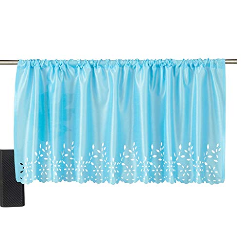SIMPVALE Rideau de café Moderne Brise-Bise Courts Stores Romains Broderie De Fruits pour Voile Draperie pour Cuisine Café (Largeur 145cm / Hauteur 60cm, 771# Bleu) Cover