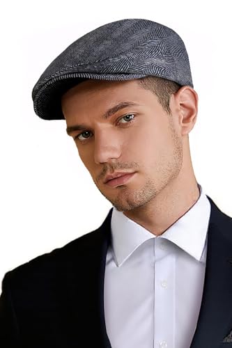 Image of BABEYOND Men's Flat Cap Newsboy Hats Herringbone Tweed Cabbie Hats for Men 1920s Ivy Irish Driving Hats Gatsby Hat