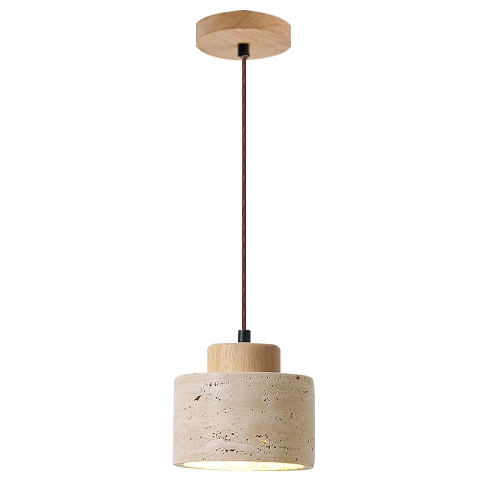 KBUUKYYXouy Vintage Farmhouse Style Pendant Light, Natural Stone Adjustable Height Chandelier, E26 Base Yellow Travertine Hanging Lamp, Restaurant Bedroom Living Room Decoration Fixtures
