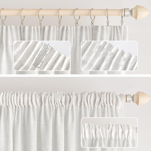 EMEMA Linen Look Modern Semi-Transparent Curtains, 2 Pack Pure White 140 x 175 cm, Kitchen, Living Room, Tab-Top Curtains - Image 3