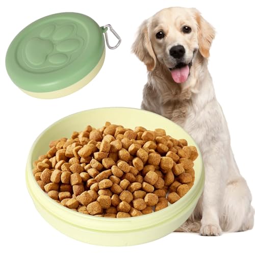 Travel Bowls Dog & Cat, Portable Pet Food & Water Bowl, Plastic Feeding Bowl with Lid and Carabiners, Pet Feeding Watering Dish for Outdoor Camping Hiking, Easy to Carry (380mL) (Green) - Image 3
