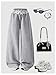 GORGLITTER Girl's Sweatpants Baggy Wide Leg Pants Y2K High Waisted Lace Trim Winter Joggers Sweat Pants with Pocket Light Grey 11 Years