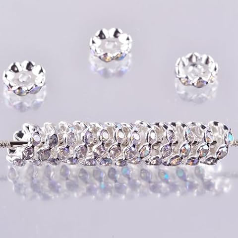Rhinestone Beads for Pens Making,100pcs 12mm Bulk Beadable Spacer Beads for Pens,Fancy Glitter Wave Diamond Crystal Beads for Bracelet Jewelry Making. Cover