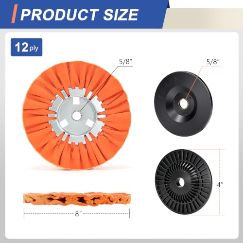 Image of 8 inch Orange Airway Buffing Wheel and 4 Inch Airway Flange Kit,5 /8'' Arbor Hole,12 Plys /Medium Polishing for Angle Grinder - 5 PCS