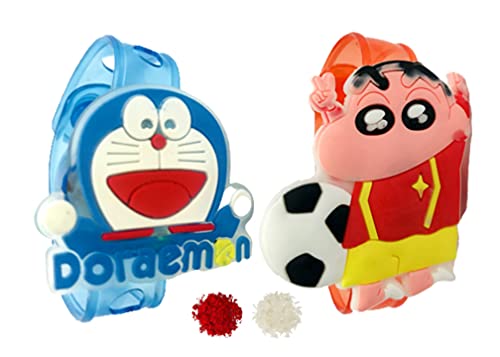 Evisha Set of 2 LED Assorted Cartoon Character Rakhi with Fridge Magnet Combo for Kid Children Brother Bracelet Roli Chawal Packet