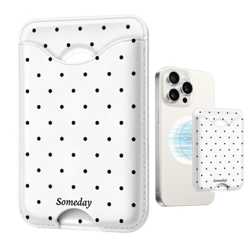 Image of Polka Dots Magnetic Wallet Compatible with Magsafe Wallets for iPhone 17 /16 /15 /14 /13 /12 Series Pro Max Plus Cute Phone Magnet Card Holder Fit 3 Cards for Women Girl Lether Mag Safe White