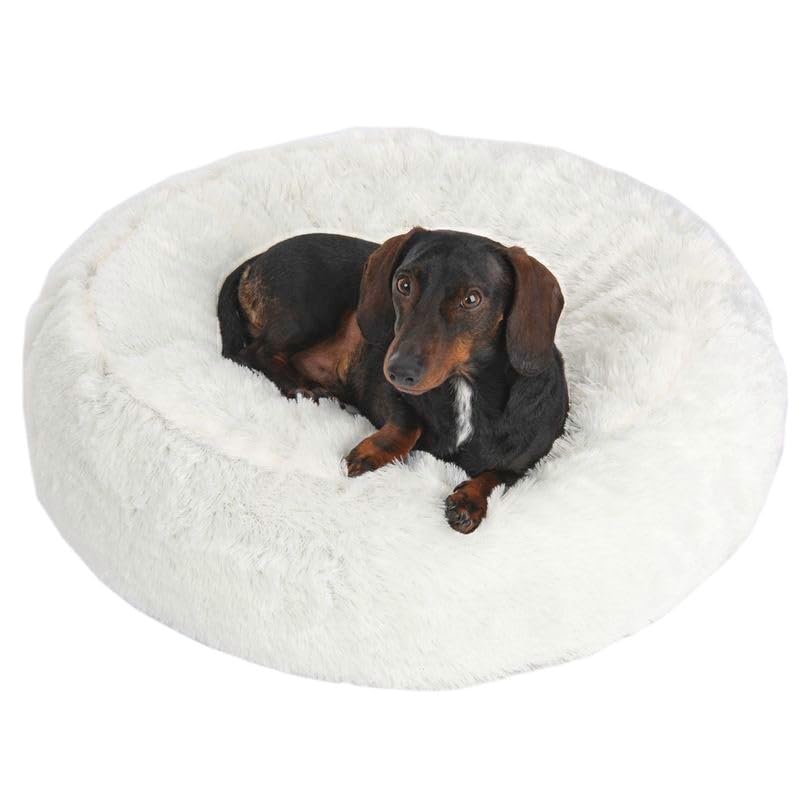 ZOOPLUS Original Hundebett Flocke | mit viscoelastischen Flocken | sehr weich und gemütlich | Nestchen für Hunde | waschbar mit Reißverschluss | Farbe: weiß (Durchmesser: 65cm x Höhe: 20cm)