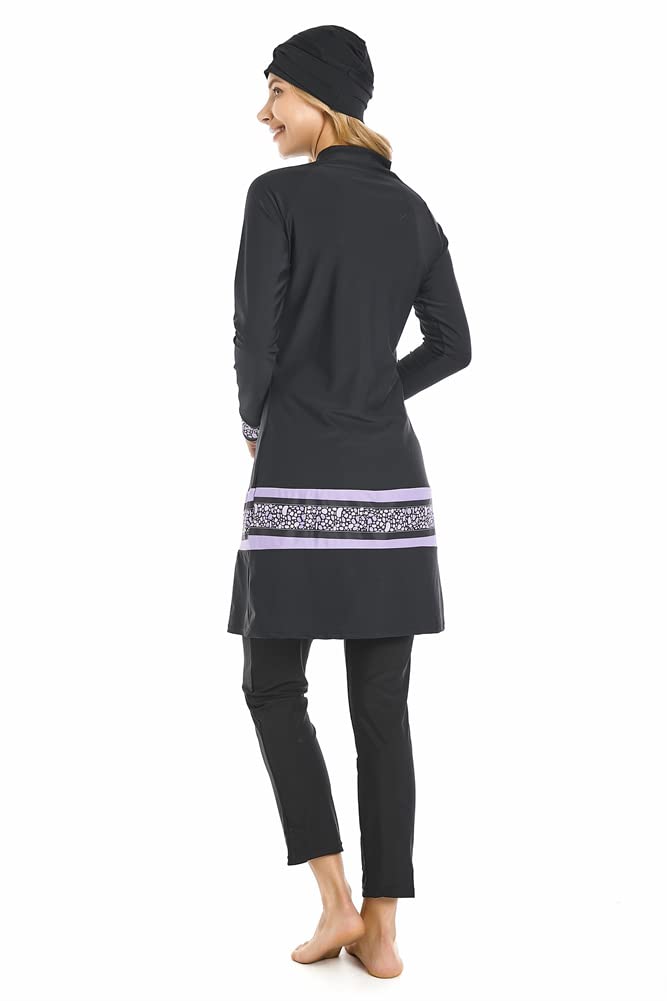 Maillot de Bain Musulman Maillot de Bain Islamique 3 pièces à Manches Longues Hijab Burkini Maillot de Bain à Couverture complète