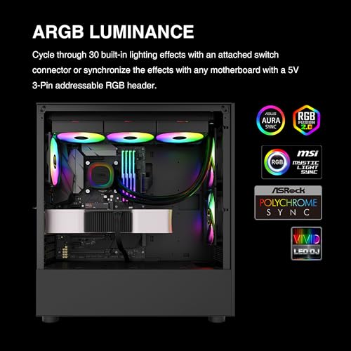 GAMDIAS AURA GL360 V2 AIO, 360mm CPU Liquid Cooler, Easy Cable Routing Design, Rotatable Performance Pump, 3 x 120mm Low-Noise PWM ARGB Fan w/ MB Sync, AMD AM5/AM4；Intel LGA 1851/1700/115x/1200, Black - Image 7