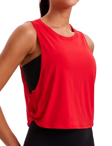 CRZ YOGA Dam Pima Cotton Workout Tank Crop Sports Shirt Ärmlös Yogalöpare Festival Red XXS